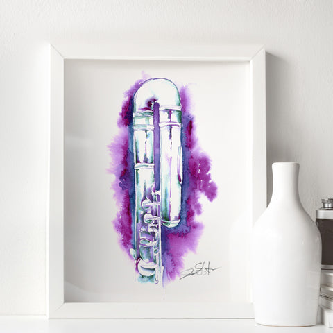 Alto Flute in Grape - Colorful Curved Alto Flute watercolor