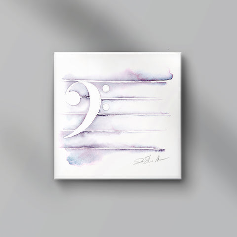 Abstract art print with a bass clef musical symbol on a gray background