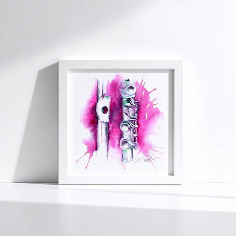 Framed artwork with musical instruments on a white background