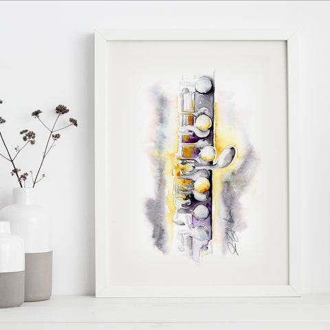 Gold and Silver Piccolo Painting- Woodwinds Watercolor Art by Jamie Hansen