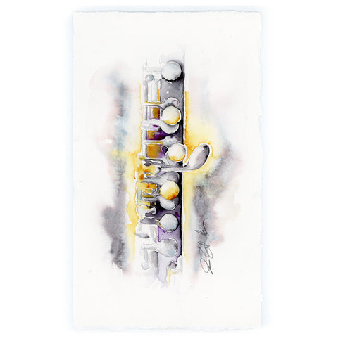 Gold and Silver Piccolo Painting- Woodwinds Watercolor Art by Jamie Hansen