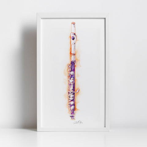 Framed artwork of a piccolo on a white background