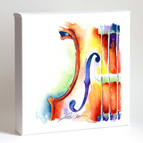 A colorful print of a viola in an 8" x 8" frame, with vibrant lemon yellow hues and detailed rendering.