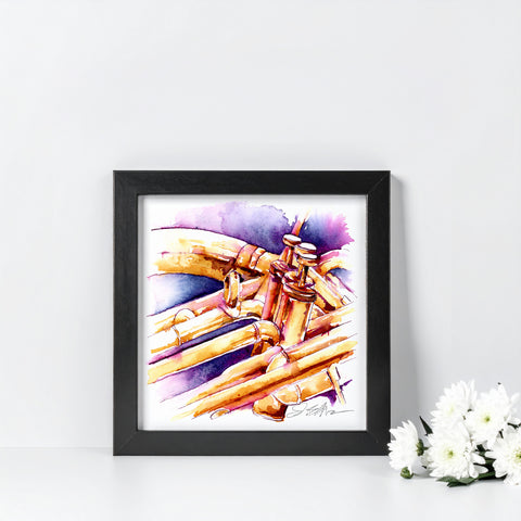Sousaphone watercolor painting in black frame by Jamie Hansen