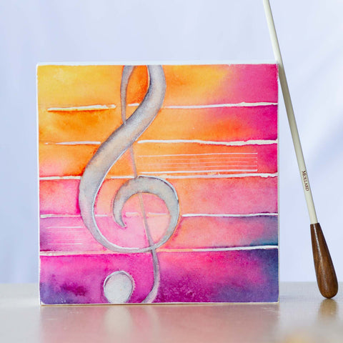 Treble Clef in Pink | 6" x 6" Painting