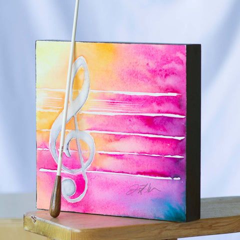 Treble Clef in Pink | 8" x 8" Painting