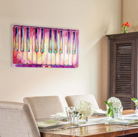 Original artwork of a colorful piano keyboard on canvas
