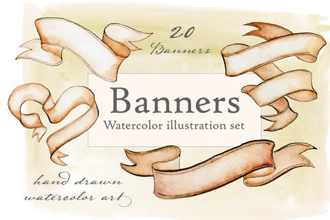 Watercolor Banners Illustration Set - Hand Drawn Ribbon Illustrations by Jamie Hansen - Jamie Hansen Art