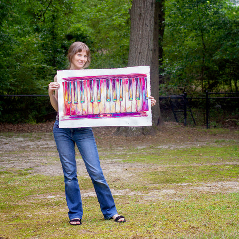 Two Octaves Piano watercolor - colorful keyboard painting by Jamie Hansen - Jamie Hansen Art