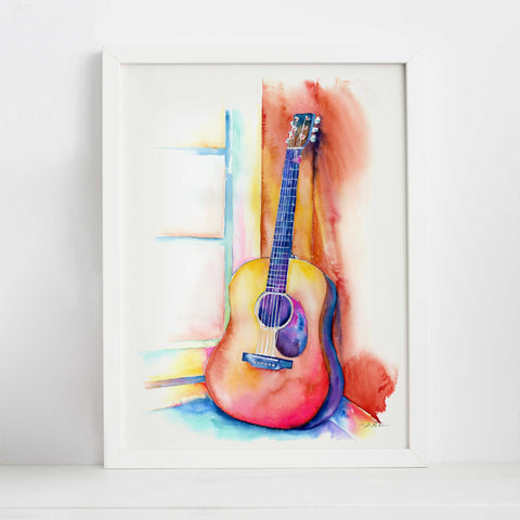 A Room of My Own Colorful Acoustic Guitar Watercolor