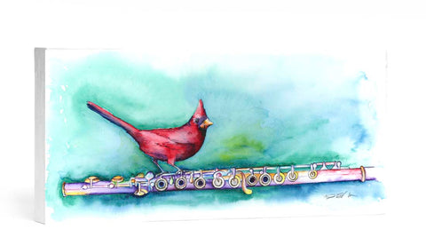 A Different Perch 10" x 20" Art with a cardinal and flute - Jamie Hansen Art