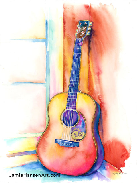 colorful guitar watercolor painting