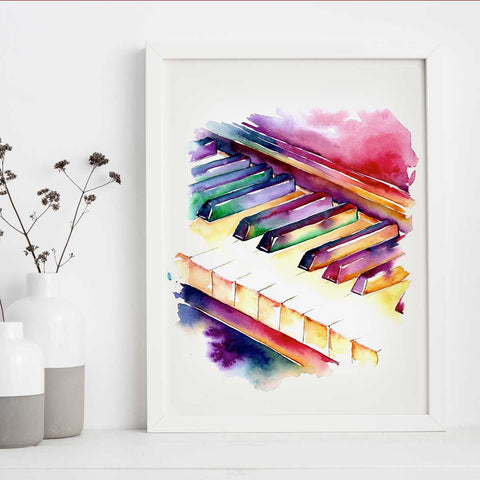 Colorful piano keys watercolor painting by Jamie Hansen