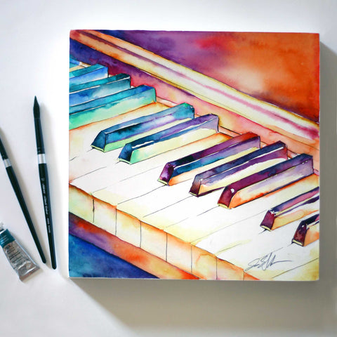 Colorful Piano - Original Watercolor of a Grand Piano