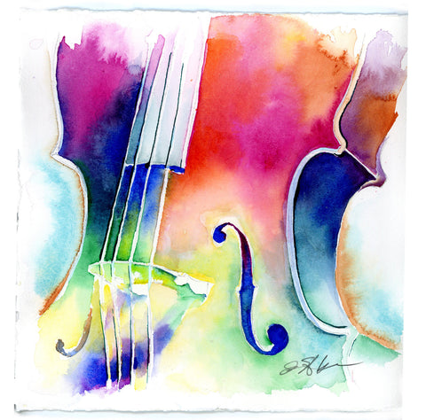 Rainbow Cello Watercolor Print