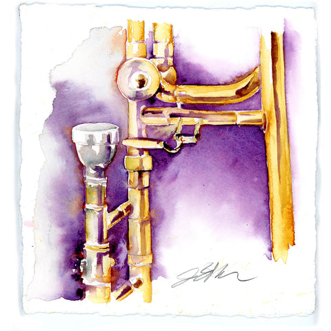 Gold Trombone Watercolor Painting
