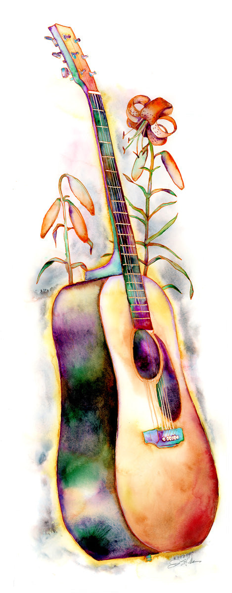 Martin and Lilly Acoustic Guitar Painting by Jamie Hansen - Jamie Hansen Art