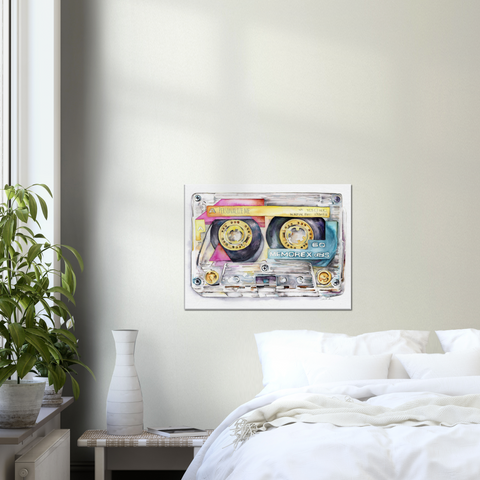 cassette tape watecolor illustration on canvas