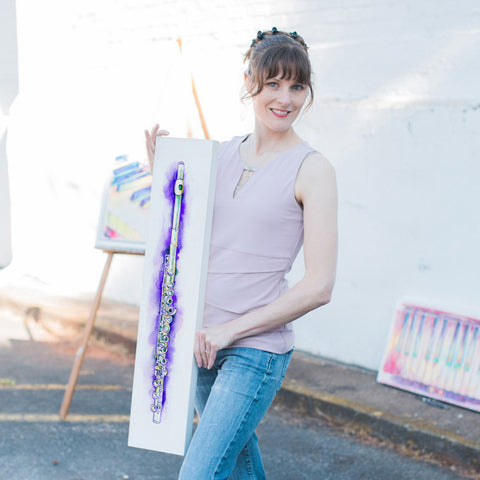 jamie with purple flute artwork