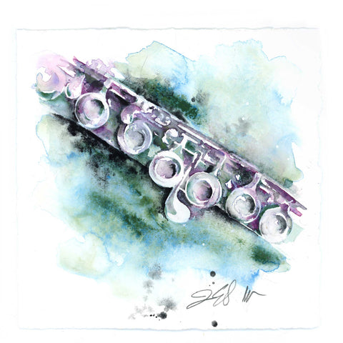 Flute in Moonglow 8" x 8" watercolor