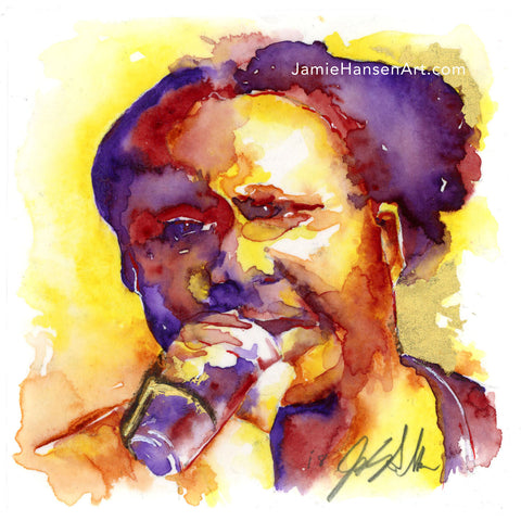 Golden Singer Small singer with a microphone art - Jamie Hansen Art