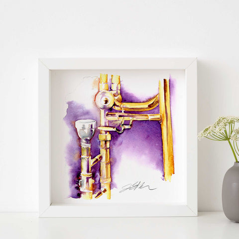 Gold Trombone Watercolor Painting