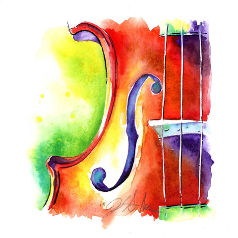Strawberry Violin - Orchestra Strings Watercolor Painting - Jamie Hansen Art